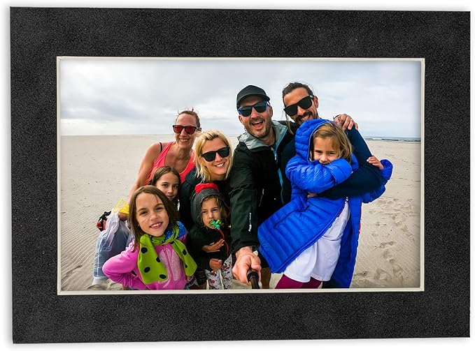 8x10 Mat Bevel Cut for 5.5x8.5 Photos - Acid Free Dark Grey Suede Precut Matboard with Backing Board and Crystal Clear, Self Seal Photo Mat Bag - for Pictures, Photos, Framing - 4-ply Thickness