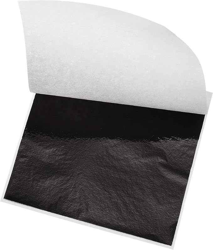 MECCANIXITY Gold Leaf Foil Sheet, Black Leaf Papers, 3.3 x 3.1inch for Art Decoration, Sculptures, Painting, Pack of 100