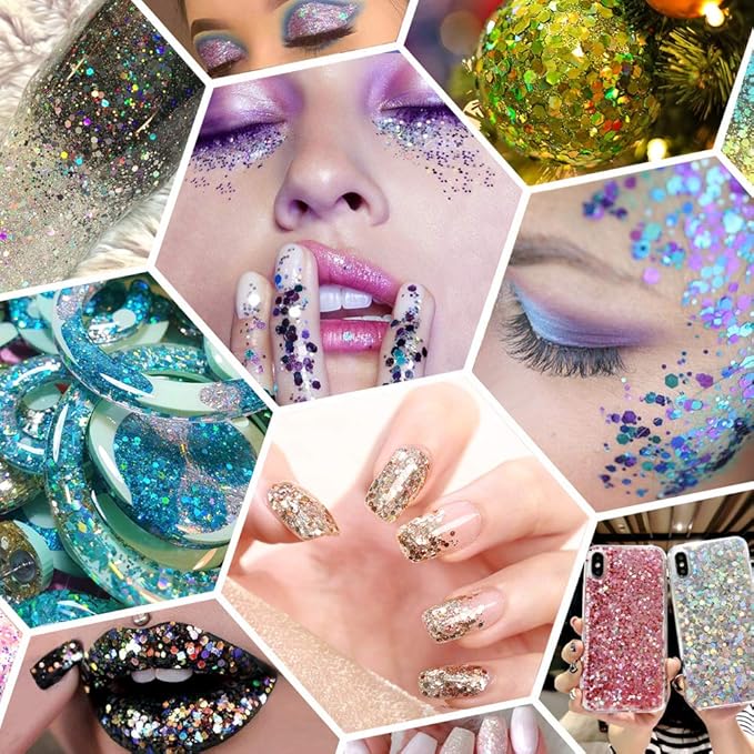 Estanoite Holographic Chunky Glitter, 160G/5.64OZ Craft Glitter for Resin, Metallic Iridescent Chunky Glitter Sequin Flake, Cosmetic Glitter for Makeup Body Nail Face Eye, Glitter Tumbler (Gold)
