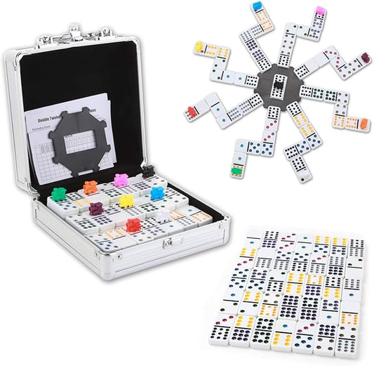 NOLIE Mexican Train Dominoes Game, Double 12 Dot Dominoes Set with Aluminum Case