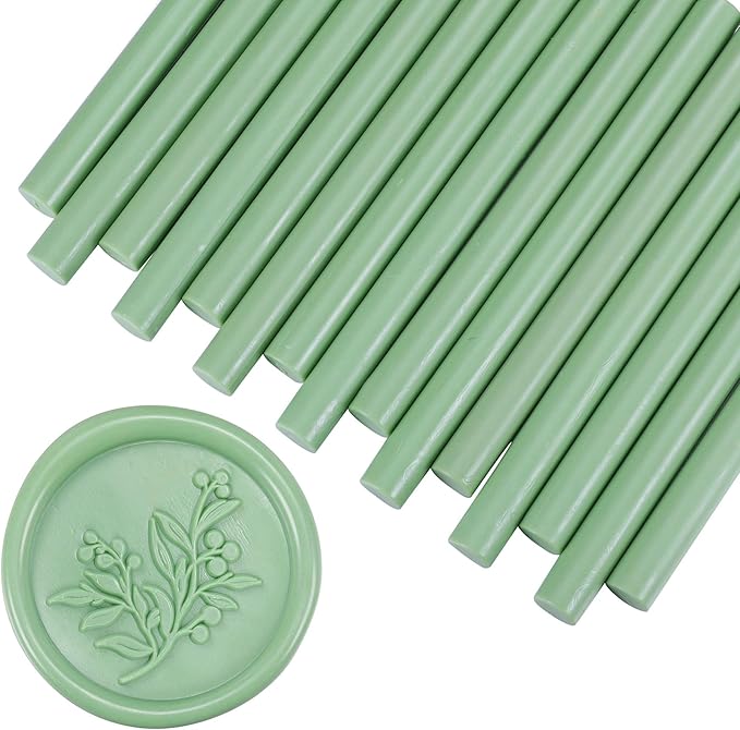 Yoption 15 Pieces Sage Green Glue Gun Sealing Wax Sticks for Wax Seal Stamp, Great for Wedding Invitations, Envelopes, Cards, Christmas Gift Ideas, Wine Packages