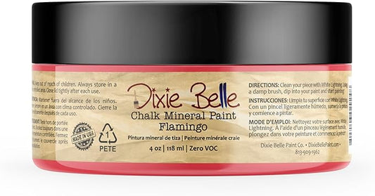 Dixie Belle Paint Company Chalk Finish Furniture Paint - Flamingo (4oz) - Matte Bright Coral Chic Chalk Mineral DIY Furniture Paint
