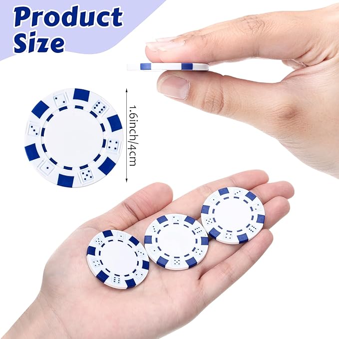 100 Pcs 11.5 Gram Poker Chips ABS Monte Carlo, 40 mm Bingo Chips Tokens Markers Blank Counting Bulk for Blackjack, and Card Night Poker Games
