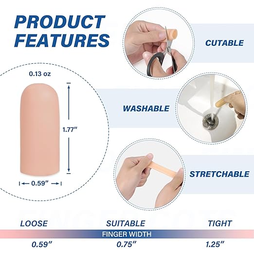 MasterMo Gel Finger Cots Protectors, Silicone Fingers Covers Bandages Caps Sleeves for Fingertip Thumb Protection, Ideal for Trigger, Arthritis, Cracking, Blisters, Callus, Hangnail & Pain Relief (Nude, M, 24PCS)
