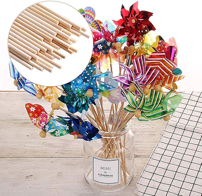 HOPELF 50PCS Dowel Rods Wood Sticks Wooden Dowel Rods - 1/4 x 17.5 Inch Bamboo Sticks - for Crafts，Hardwood Dowel Rod Assortment，Wooden Rod Sticks Doweling Rods， DIYers.