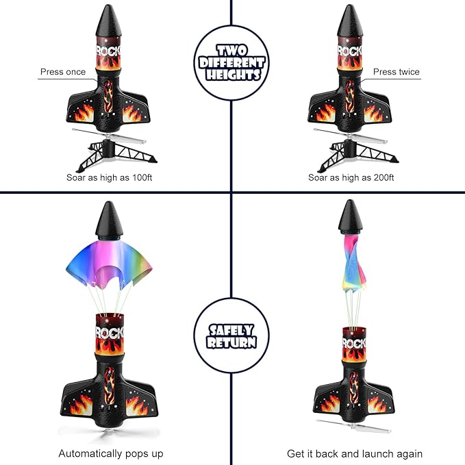 Rocket Launcher for Kids, Self Launching Motorized Air Rocket Toy, Outdoor Toys for Ages 8-12, Model Rockets with Parachute Safely Land, Spaceship Launch up to 200 ft Birthday Gifts for Boys