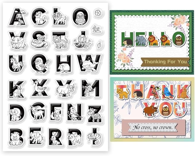 Cute Animals 26 Alphabet Clear Stamps for Card Making Decoration Cute Dog Alphabet Clear Stamps for Scrapbooking Lovely Animals Clear Stamps Educational Gifts for Playroom Classroom