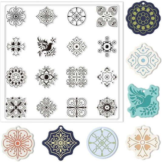 CHGCRAFT Polymer Clay Texture Sheets Boho Polymer Clay Texture Mat Silicone Texture Stamp Clay Modeling Pattern Pad Silicone Clay Texture Mat for Making Earrings Jewerly 5.5x5.5inch