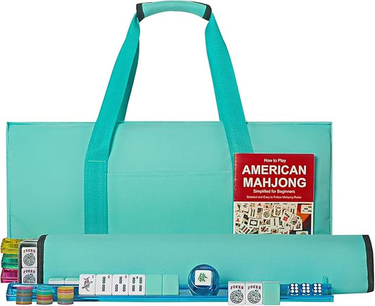 American Mahjong Game Set, 166 Light Green Tiles, 4 All-in-One Color Rack/Pushers, Complete Mahjong Tile Set, Light Green Carrying Bag