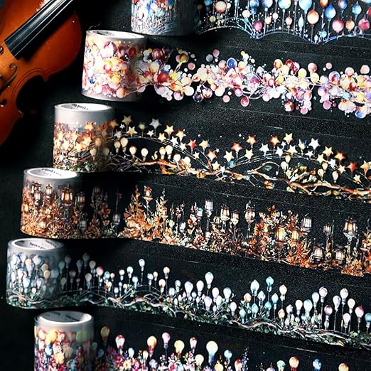 6 Rolls Holographic PET Tape Stickers for Journaling,Romantic Lights Series Glitter Washi Tape,Self-Adhesive Vintage Washi Tape Stickers,Decorative Tape for Scrapbook Photo Album Gift Wrap DIY Crafts