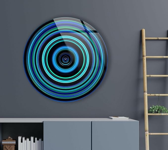 My Photostation.com 15.8''(40cm) Diameter Blue and Green Round Glass Wall Art Tempered Glass Printing Wall Decor Large Wall Art Wall Hangings