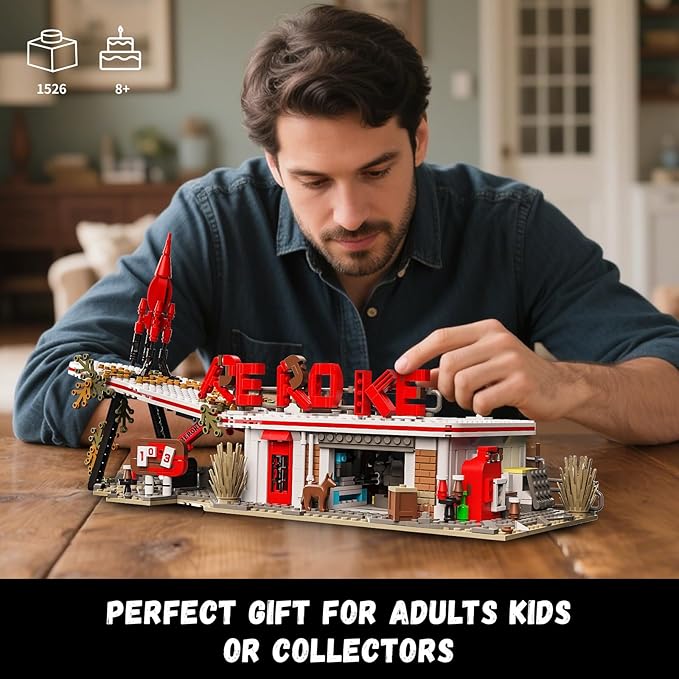 Rocket Gas Station Building Blocks Set, MOC Rocket Architecture Toy Model Kit for Collectors, Compatible with Lego for Adults, Gift Idea for Kids & Teens Boys 8-14 (1526 PCS)