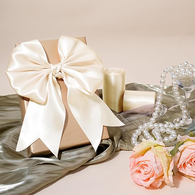 LaRibbons Nude Satin Ribbon 3 Inch 10 Yards Double Faced Luxury Nude Silk Ribbon for Gift Wrapping Flower Bouquets Bow Christmas Wedding Party Decoration
