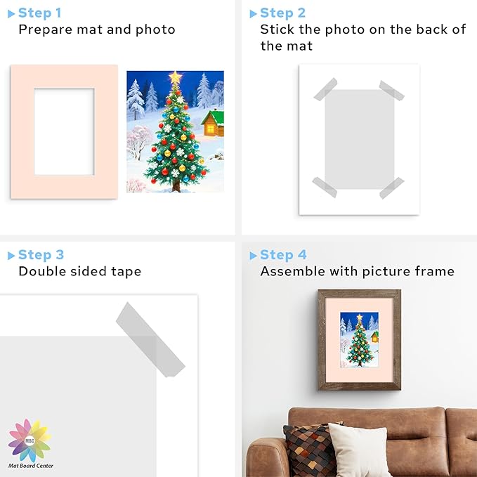 Mat Board Center, 8X10 Mix Color Mats for 5X7 Pictures - Acid Free, 4-Ply Thickness, White Core, Bevel Cut - for Artworks, Photos, Framing - Pack of 12