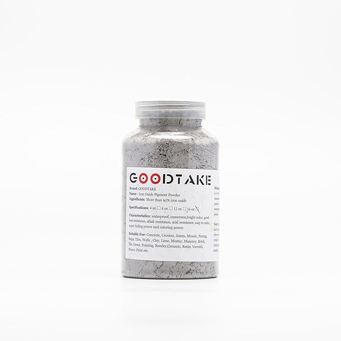 GOODTAKE Concrete Paint, Grey Iron Oxide Powder, 8 oz, Concrete Color Pigment for Cement Mortar, Grout, Tile, Paste, Tiles, Walls