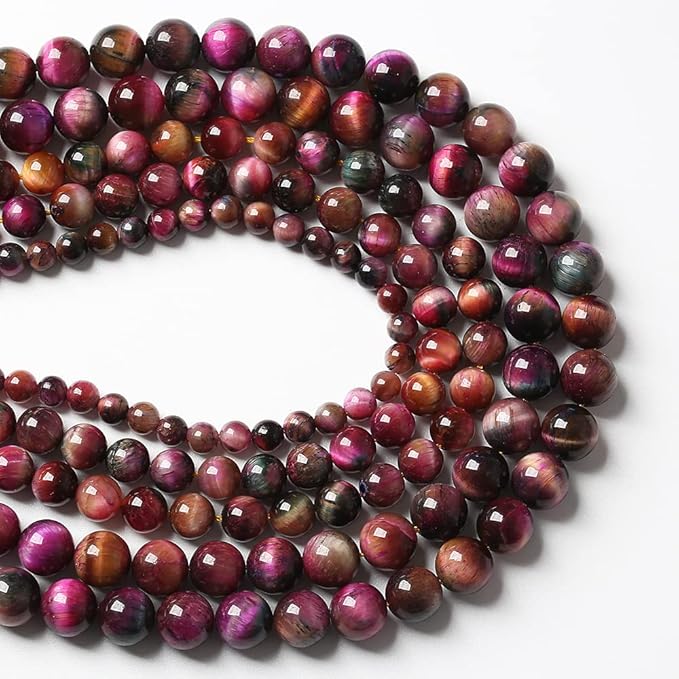 61pcs 6mm Top AAA Natural Tiger Eye Beads for Jewelry Making Rose Red Starry Sky Tiger Eye Stone Round Loose Beads DIY Bracelet Necklace Earrings