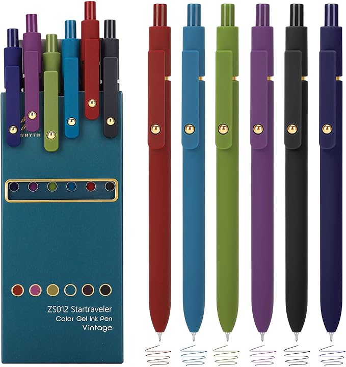 Ddaowanx Colorful Gel Pens, 0.5mm Fine Point Retractable, Cute Pens with Colored Writing and Sketching, Nursing School Essentials,School Supplies, Gifts for Nurse (24Pcs-Vintage Colors)