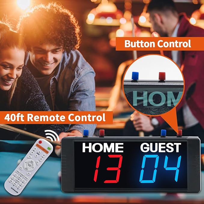 YZ Battery Powered Scoreboard Clock Timer with Buttons, Portable Digital Scoreboard with Remote, Electronic Scoreboard with Stand, Cornhole Score Keeper for Outdoor Yard Games/Shuffleboard/Pickleball