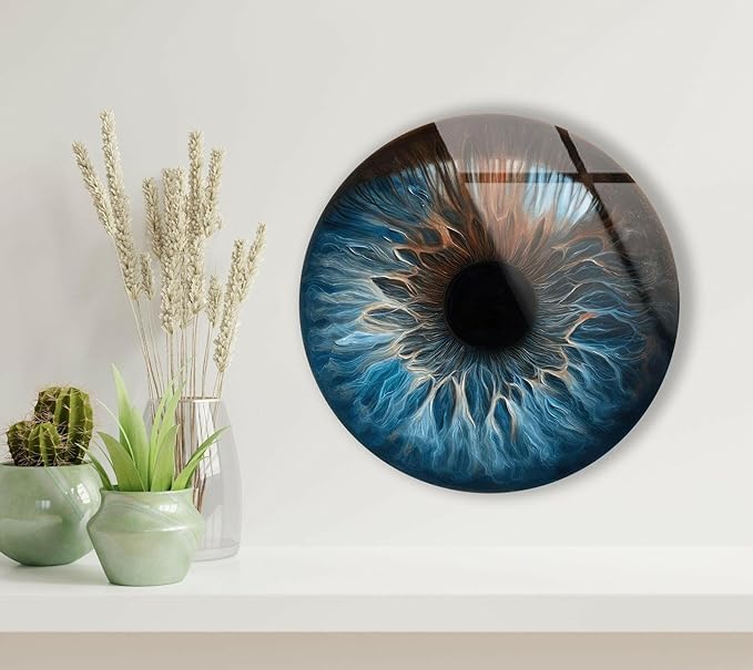 My Photostation.com 15.8''(40cm) Diameter Eye Round Blue Glass Wall Art Tempered Glass Printing Wall Decor Large Wall Art Wall Hangings