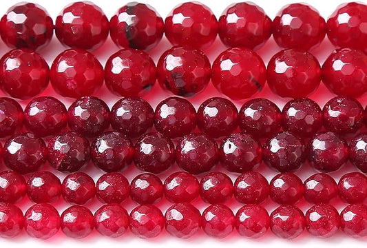 45pcs 8mm Faceted Red Jade Gemstone Beads Natural Stone Round Loose Spacer Beads for Jewelry Making DIY Bracelet Necklace 1 Strand 15inch
