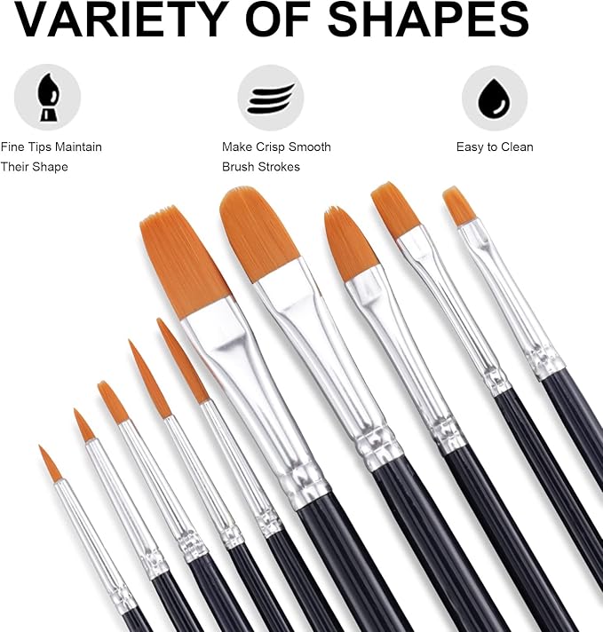 GOTIDEAL Paint Brush Set, 60 Pcs Round Pointed Tip, Small Nylon Hair Brushes for Acrylic, Oil and Gouache，Body, Face Nail Art and Rock Painting, Perfect for Kids & Adult