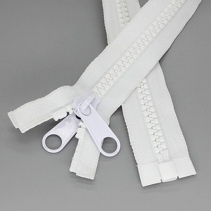 Leekayer 2PCS #10 40 Inch Heavy Duty Zippers for Sewing Separating Large Plastic Zipper White Tape with Double Pull Tab Slider, Sleeping Bag, Boat, Canvas, Cover, Trampoline, Dog Bed,Tent zipper 100cm