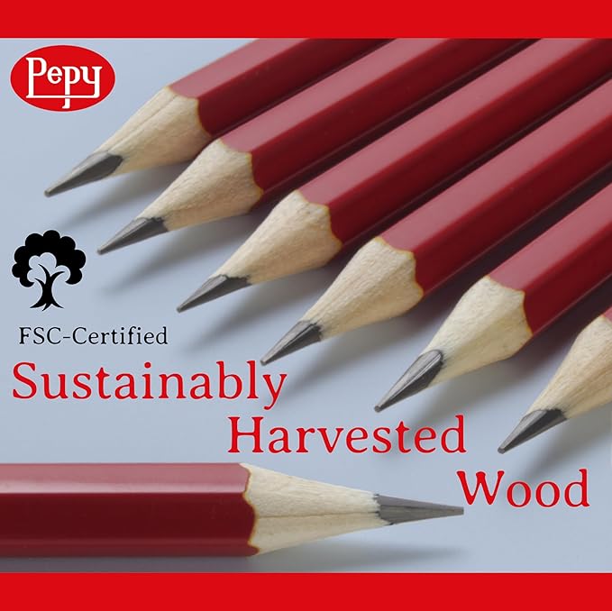 Pepy Graphite Professional Drawing Pencils - Set of 12 HB Pre-Sharpened Black Lead Pencils; Perfect for Drawing, Sketching and Shading, Graphic and Fine Art