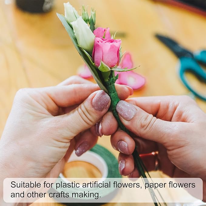 PATIKIL 24 Gauge 16" Floral Stem Wire, 100 Pcs Paper Wrapped Iron Artificial Flower Stem Accessories for DIY Bouquet Stem and Craft Decoration, Dark Green
