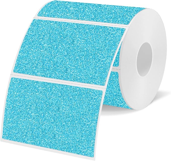 3x2 Inch Holographic Thermal Labels Stickers, Glitter Waterproof Direct Thermal Sticker Labels for Barcode, Mailing, DIY Design- 200 Pcs/Glitter Blue