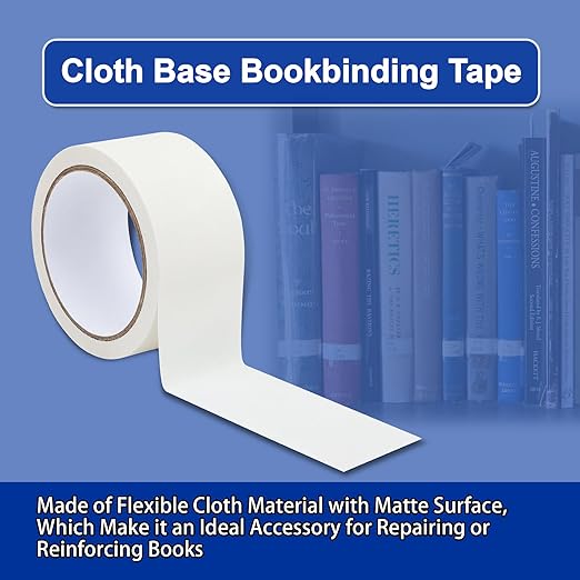 Cloth Bookbinding Repair Tape Cloth Book Repair Tape 2 Inch by 33 Feet Self Adhesive Non Reflective Fabric Tape for Old Books Antique Books Daily Supplies (White)