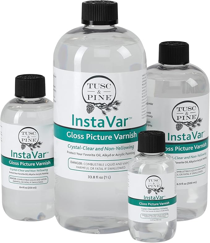 Jerry's Artarama InstaVar™ Gloss Picture Varnish & Varnish Brush Sets - Perfect for Varnish Paintings, Artists, Professionals, Restoration, & More! - 33.8oz Bottle w/ Set of 6 Brushes