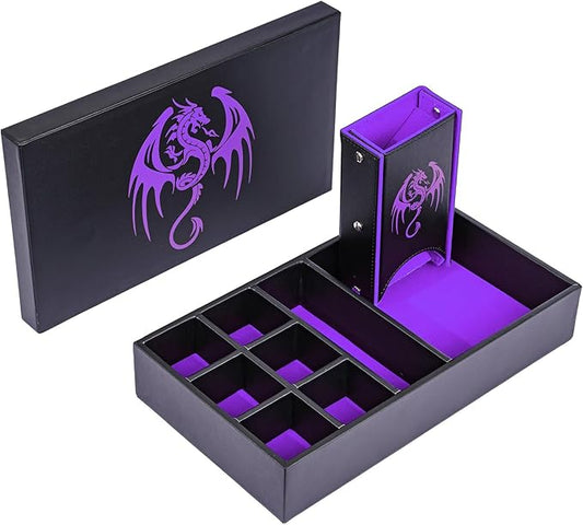 4 in 1 Dice Storage Box, Portable Dice Tower D&D Rolling Tray Leather Holder Case for Role Playing Games and Other Tabletop Game