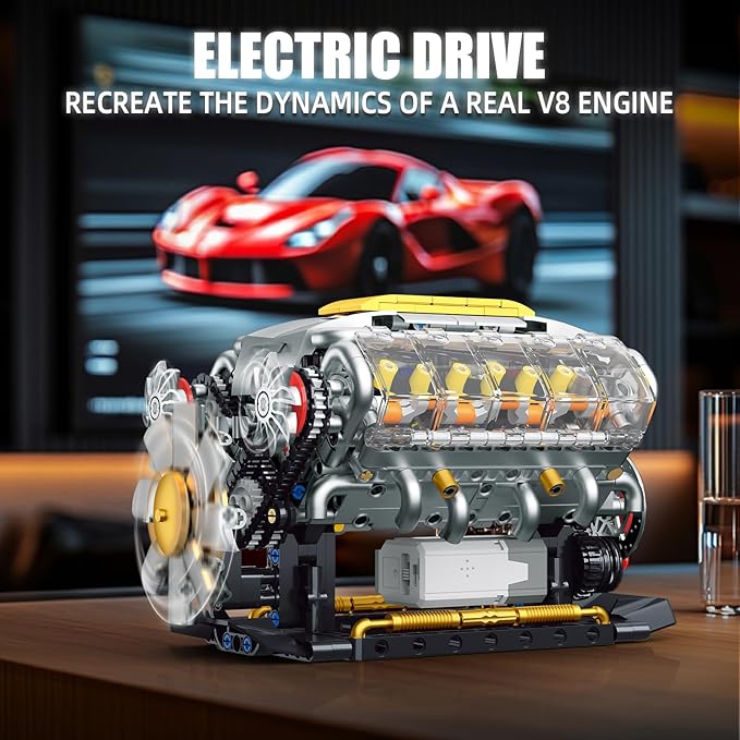 V8 Engine Building Kit for Adults, Build Your Own MOC Mini V8 Engine Model Toy for Display, Compatible with Lego Car Set, STEM Building Project for Teens & Kids Boys 8-14 (692 PCS)