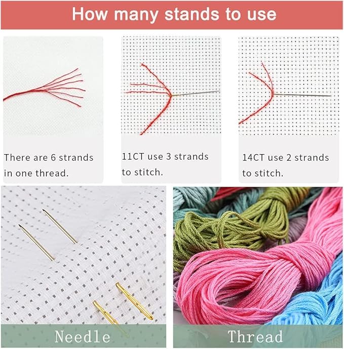 Leczany Cross Stitch Stamped Kit for Adults or Kids - Colorful Little Fox | DIY Embroidery Starter Patterns Craft Kit Needlepoint for Beginner | 11CT, 3 Strands | 13.8x16.9 inches