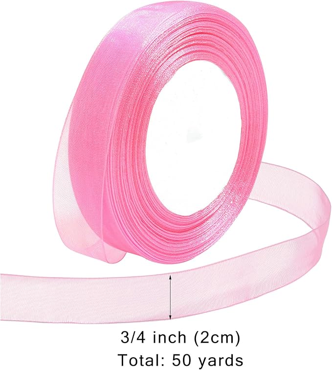 Ribbon for Gift Wrapping 3/4 inch Pink Sheer Organza Ribbon for Flower Bouquet Tulle Thin Chiffon Ribbons for Wedding Invitations Christmas Halloween Presents Decorations Crafts 50 Yards