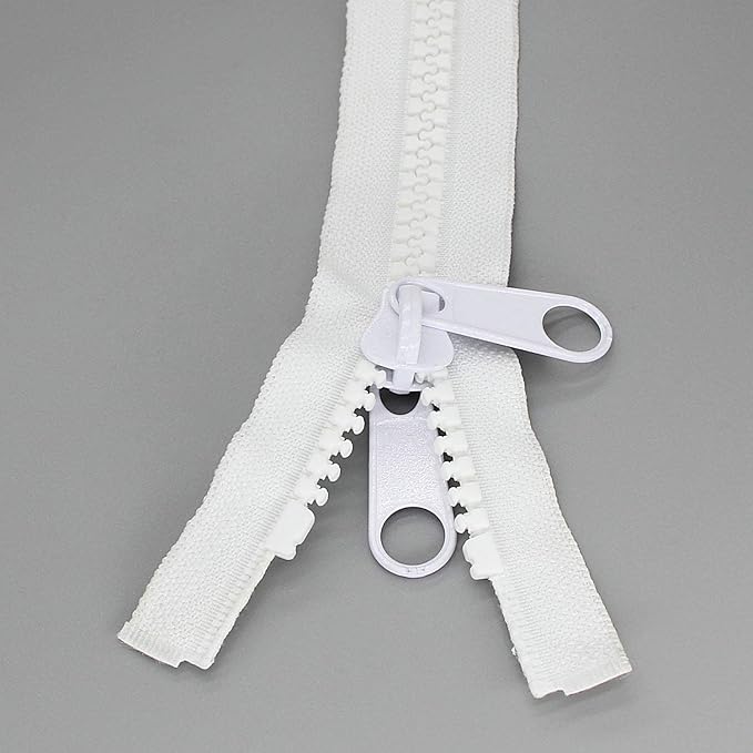 Leekayer 2PCS #10 60 Inch Heavy Duty Zippers for Sewing Separating Large Plastic Zippers White Tape with Double Pull Tab Slider, Sleeping Bag, Boat, Canvas, Cover, Trampoline, Dog Bed,Tent (60" 2pcs)
