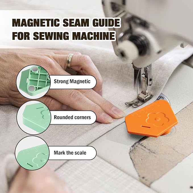 Wshxjzyay 6 Pack Magnetic Seam Guide for Sewing Machine, Multifunctional Polygonal Hemmer Guide with Scale, Universal Sewing Accessories & Supplies for Magnet Making Machine