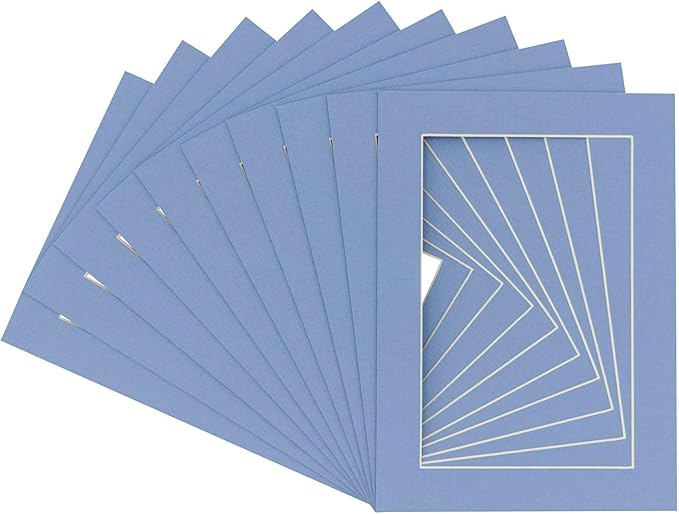 Pack of Ten 8.5x11 Mats Bevel Cut for 7x9 Photos - Acid Free Brittany Blue Precut Matboards for Pictures, Photos, Framing - 4-ply Thickness