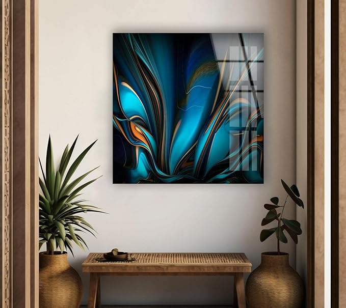 My Photostation.com 48Wx32H'' Orange & Blue Abstract Glass Wall ArtTempered Glass Printing Wall Decor Large Wall Art Wall Hangings