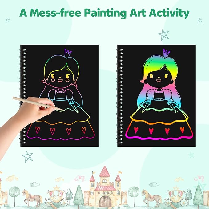 ZMLM Scratch Paper Art Craft: 2 Pack Rainbow Scratch Set for 3 4 5 6 7 8 9 10 Years Old Girls Boys Students Drawing Coloring Black Magic Art Supplies Kits Gifts School Birthday Party Toys(Classic)
