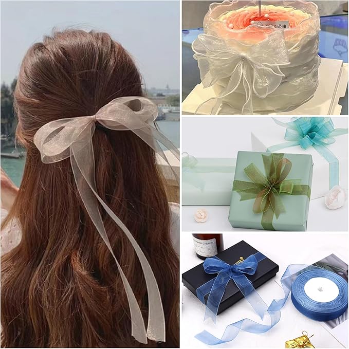 Ribbon for Gift Wrapping 3/4 inch Hot Pink Sheer Organza Ribbon for Flower Bouquet Tulle Thin Chiffon Ribbons for Wedding Invitations Christmas Halloween Presents Decorations Crafts 50 Yards