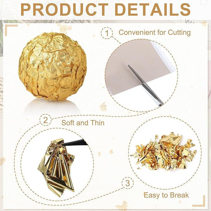 PATIKIL Gold Leaf Sheets for Art 3.7" x 3.4", 100 Pcs Gold Foil Sheet Metallic Leaf Papers for DIY Crafts Resin Furniture Nails Paintings Home Decoration, Rose