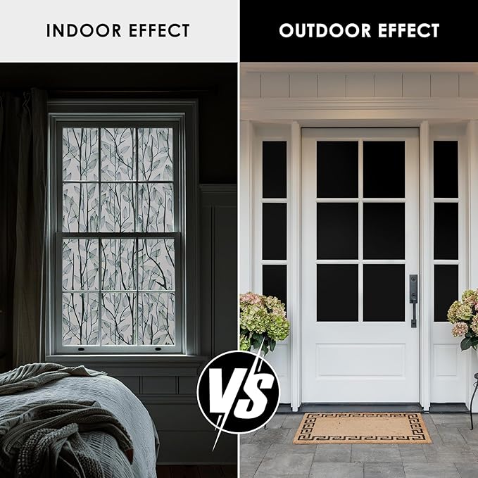 Leaf Pattern Window Tint with Installation Tools, Blackout Window Cover, Sun Blocking Window Tint for Home (Full Blackout Opaque, 35.4'' x 118.1'')