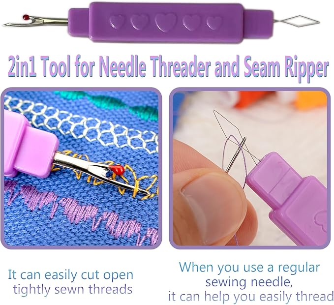Connimonet Hand Quilting Thread,Needle and Thread Kit for Sewing,30 Colors,250 Yards Each,with Self Threading Sewing Needles and 2in1 Tool for Needle Threader and Seam Ripper