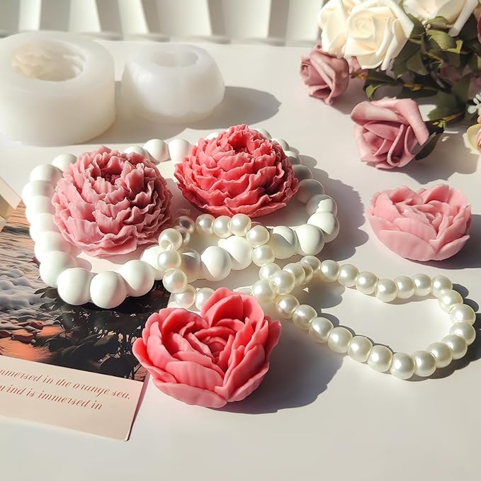 3D Flower Silicone Soap Mold 2 pcs Rose Flower Molds Peony Candle Mold for DIY Handmade Soaps, Candle Gifts, Resin Crafts, Ice Cubes, Chocolate and Home Decorations