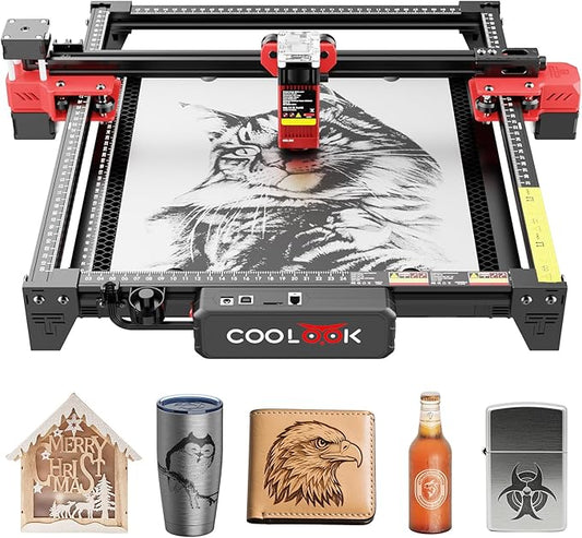 Coolook CK1-55 Laser Engraver, 5.5W Laser Engraving Machine, Laser Engraver Machine, Laser Cutter for Wood, Metal, Aluminum, Glass, Leather, 500mm/s Speed, 32-Bit Main Chip, 300x300mm Engraving Area