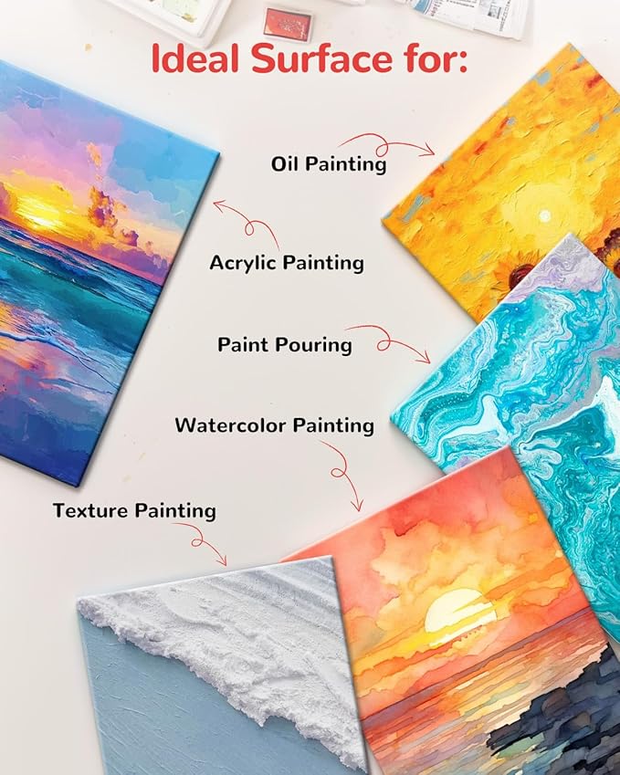 Canvas Boards 60 Pack, 9x12 Inch Painting Canvas Panels White Blank 100% Cotton Art Supplies for Acrylics Oil Watercolor Tempera Paints