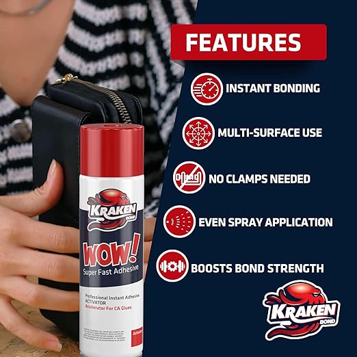 KRAKEN BOND Wow! Spray Adhesive Activator(1X6.76 Oz.) - Cyanoacrylate Super Glue Accelerator Spray for Plastic, Metal, Wood & PVC, CA Glue Activator | 1 Pack