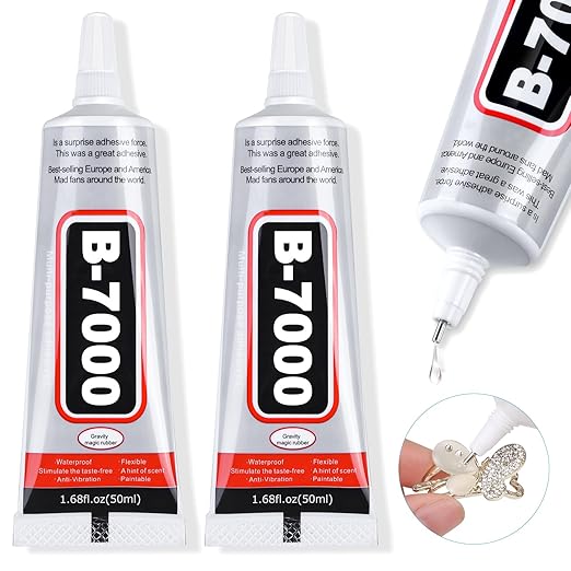 B-7000 Super Adhesive Glue, Industrial Strength B7000 Glues Paste for Rhinestones Crafts, Clothes Shoes, Fabric, Jewelry Making, Cell Phones, Tablet, Wood, Rubber, Leather (2x50 ml/1.68 oz)