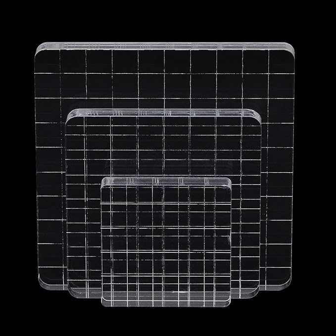 3Pcs Clear Stamp Blocks Set, Square Acrylic Blocks for Stamping With Grid Lines, Tools for Scrapbooking Crafts